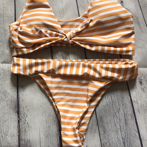 Orange & White Striped Tie 2Pc Swimsuit Bikini - Picture 6 of 6